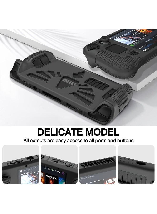 SUIHUOJI Steam Deck/Steam Deck OLED Standing Protective Case, Thickening Silicone Accessories Protector, Soft Cover Skin Shell with 2 Pairs Thumb Grips, Full Protection for Valve Stream Deck (Black) - Image 5